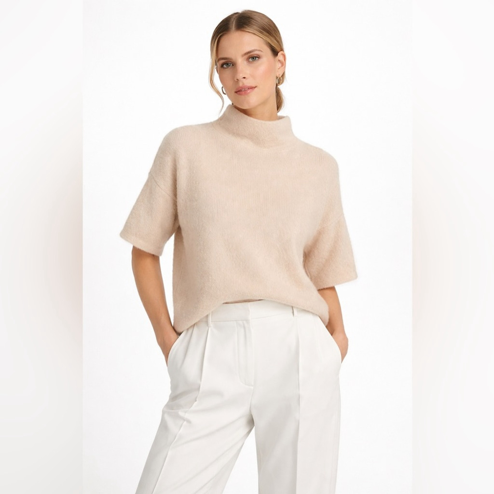 Apricot Mohair Blend Short Sleeve Sweater